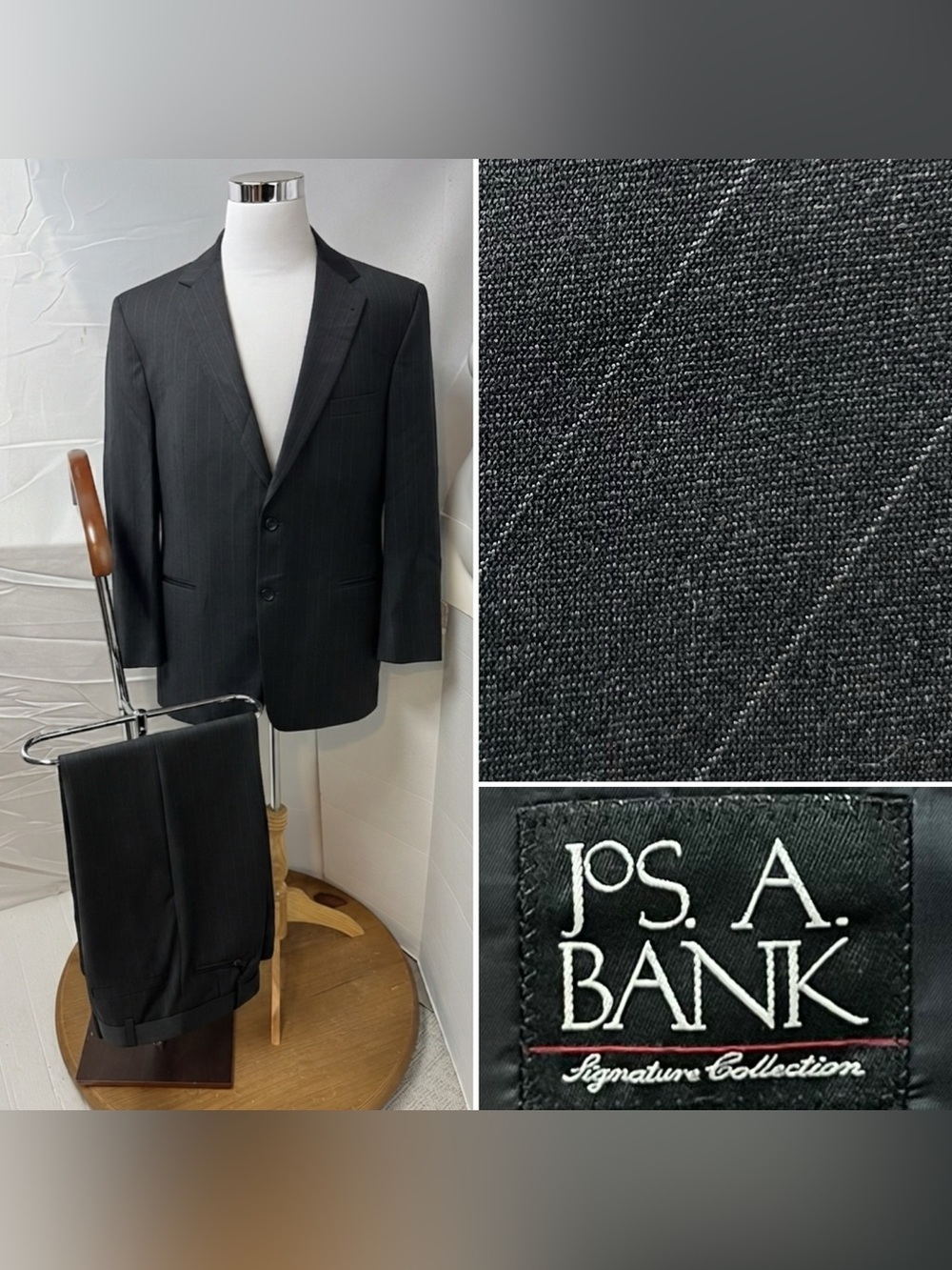 Jos. A. Bank Men's 46R Blazer 38x32 Pants Charcoal Gray Pinstripe Gordon Suit